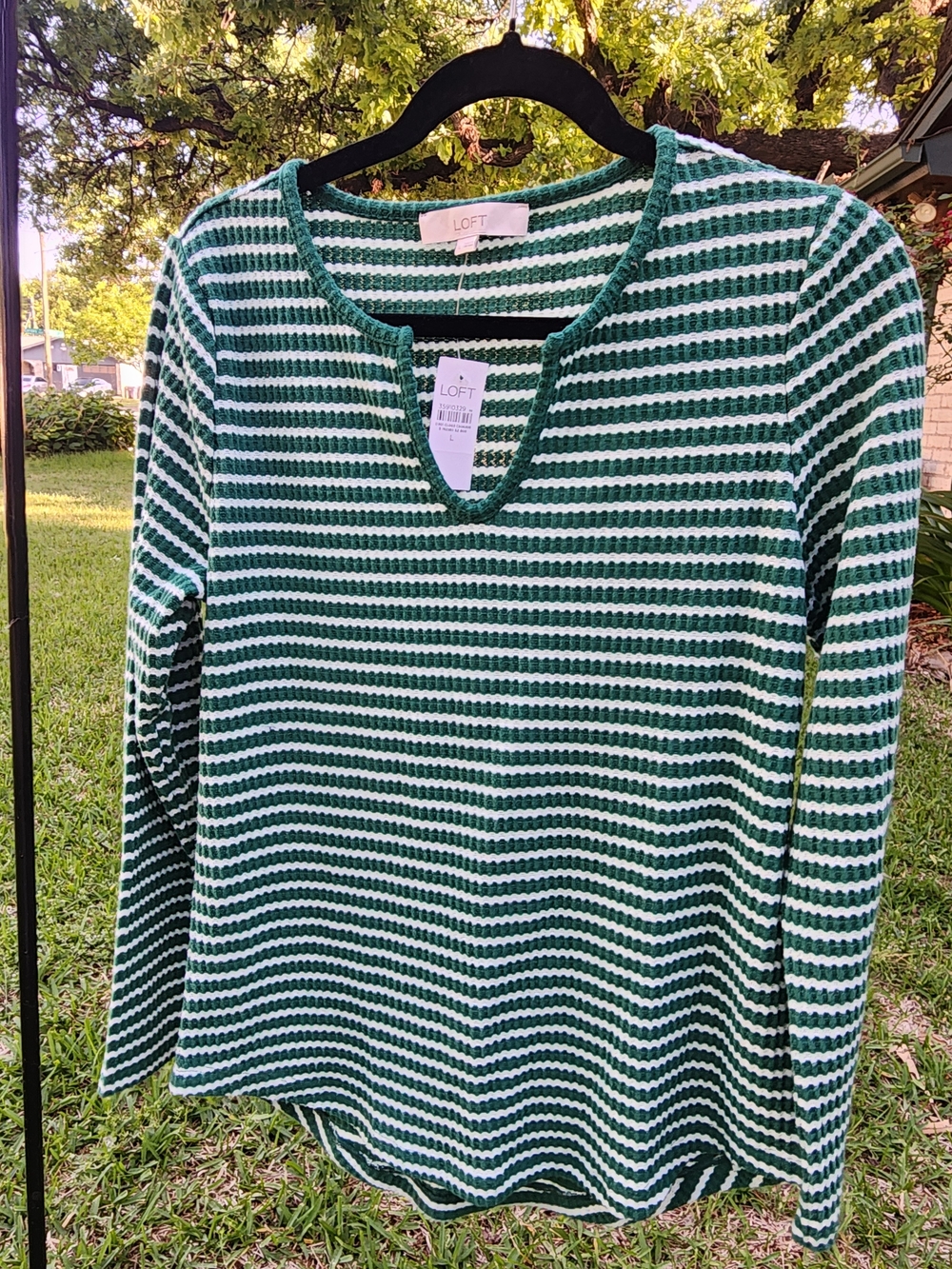 LOFT Green & White Striped Knit Top